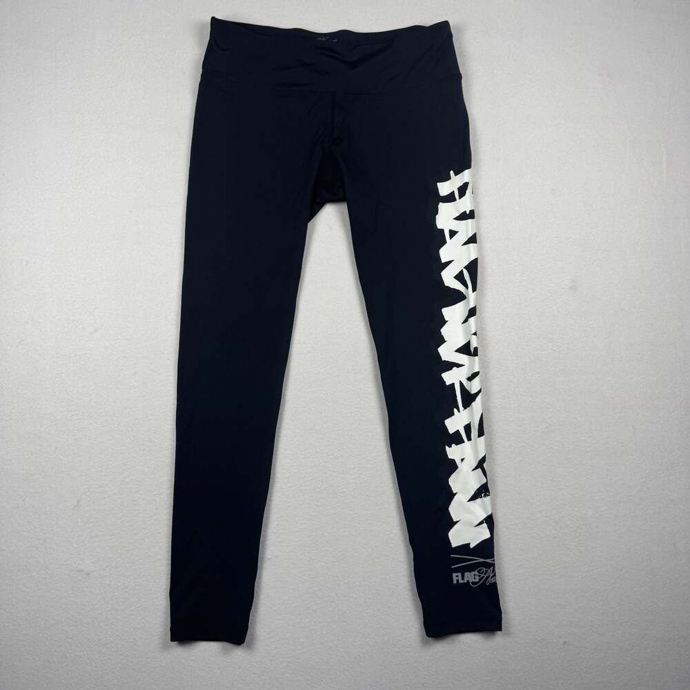 Flag Nor Fail Black Workout Leggings with White Logo Leg Print Size M